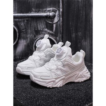 兒童白色網面運動鞋春秋男童透氣網鞋女童小白鞋皮面波鞋2025春款