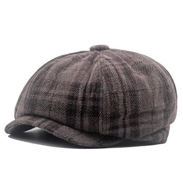 【米蘭精品】報童帽貝雷帽-格子低調潮流百搭男女帽子4色74ir41