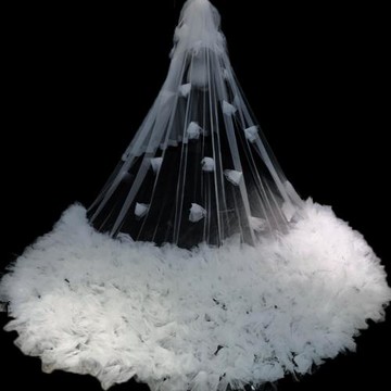 新款重工蕾絲新娘結婚主婚紗高級感白色超長拖尾頭紗珍珠頭飾