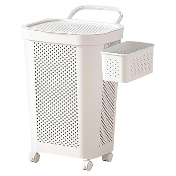 艾米購物 帶輪大容量洗衣籃 附內衣籃 + 萬向輪 + 把手 輕鬆收納全家人的換洗衣物  白色
