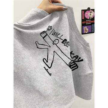 重磅純棉美式潮牌卡通人短袖t恤男夏季小眾設計感歐貨潮流體恤ins