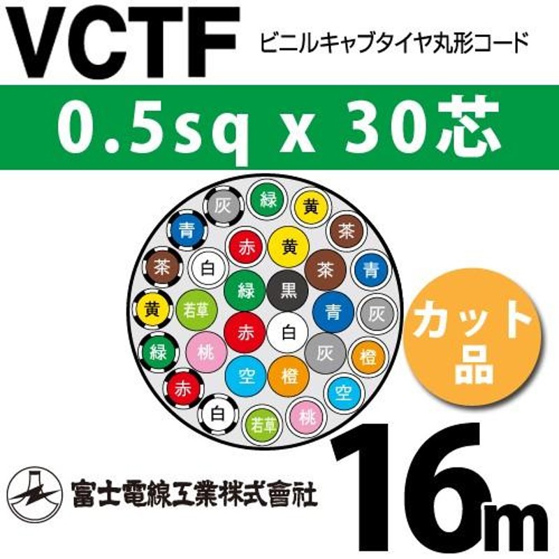 富士電線工業 VCTF 0.5sqx30芯 ビニルキャブタイヤ丸型コード （0.5mm 30C 30心）（切断 1m〜） カット品 16m  VCTF-0.5-30C-16m 通販 LINEポイント最大0.5%GET LINEショッピング
