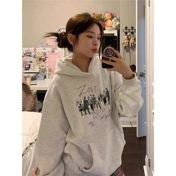 純棉美式復古oversize連帽衛衣女秋冬薄款2025慵懶風寬松潮牌外套