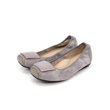 NG鞋特賣★GREEN PINE大方飾釦麂皮娃娃鞋 淺灰色 (00321833)