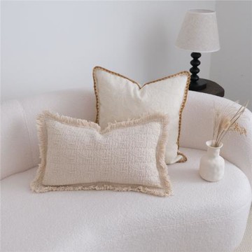 卡其色花邊包邊抱枕侘寂風流蘇腰枕抱枕套沙發靠墊民宿棉麻靠枕套
