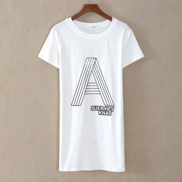 女甜美日系中長裙短袖圓領寬松腰T恤連衣裙子時尚潮