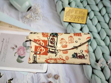 單層紅包袋-日本限量牛津棉布款和風牛奶妖怪布紅包袋-手作存摺袋