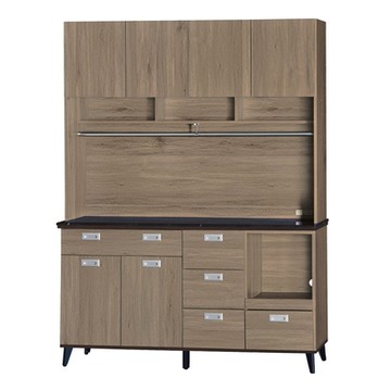 文創集 安貝斯 灰橡5尺黑白雲紋石面餐櫃組合-151x46x198cm免組