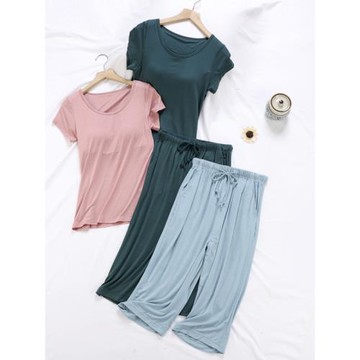 女士睡衣短袖七分褲夏季莫代爾薄款家居服韓版可外出休閑服兩件套