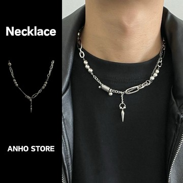【ANHO】現貨在台/雙層/鋼珠/卯釘/拼接/嘻哈/項鍊/鎖骨鍊/鈦鋼