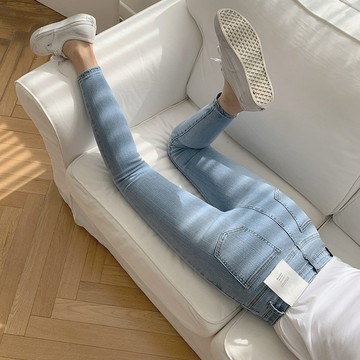 【隔日達】大尺碼百搭牛仔褲 大尺碼高腰小腳牛仔褲女秋冬新款修身修身彈力緊身韓版鉛筆褲子