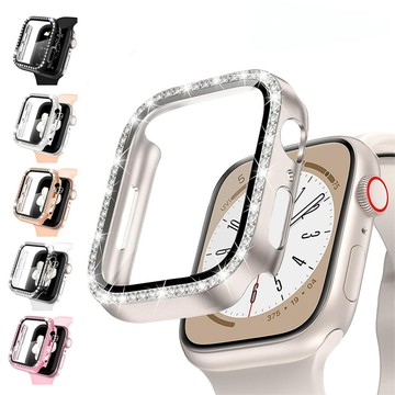 單排鑽保護殼 錶殼 AppleWatch鋼化膜保護殼 iWatch硬殼 鏤空 錶殼