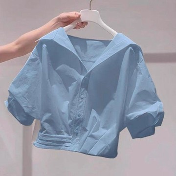 8149 人持續回頭買💙短袖襯衫女2026年新款夏季韓版寬鬆百搭小個子短款泡泡袖上衣洋氣FKNL