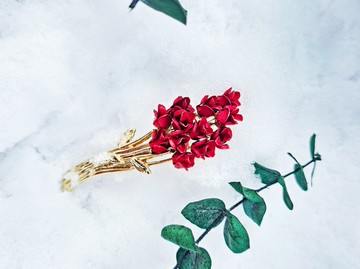 DM紅玫瑰花束胸針含原廠盒【美國古董老件時尚珠寶】