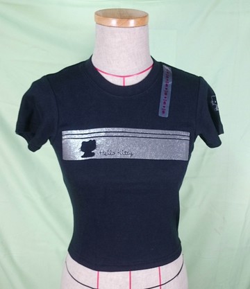 【震撼精品百貨】Hello Kitty 凱蒂貓~圓領T_銀黑_銀圖