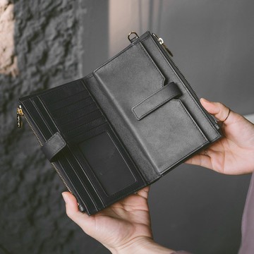 真皮多功能女用手拿包 X0111 黑