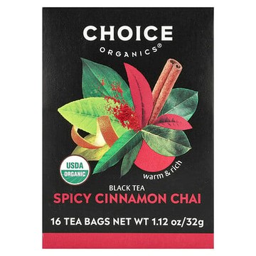 Choice Organic Teas, 紅茶，香辛肉桂印度茶，16 茶包，1.12 盎司（32 克）