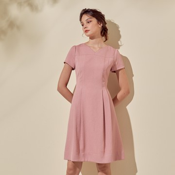 CLL巧玲瓏 典雅V領抓褶短袖洋裝 1609505