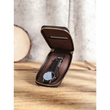 高檔手表收納包單只裝瘋馬皮復古多功能拉鏈式防刮旅行手表收納袋