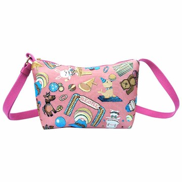 元寶斜背包 防潑水 平織緹花 開心馬戲團(粉紅)