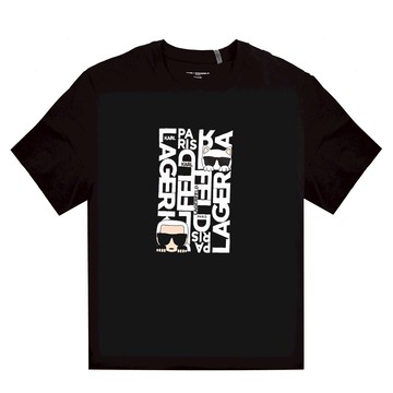 KARL LAGERFELD 卡爾 Q版老佛爺字母印花棉質短T恤.黑