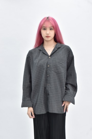 (XL) messori 長袖格紋灰色襯衫上衣