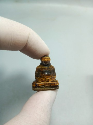 23 毫米手工雕刻虎眼石快樂佛像 100% 正品天然石材