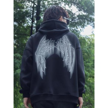 KZDALL原創設計渲染羽翼logo刺繡連帽衛衣寬松秋冬美式休閑男女潮