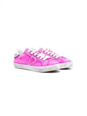 Philippe Model Kids - logo-patch suede sneakers - kids - Calf Suede/Calf Leather/Fabric/Rubber - 35 - Pink