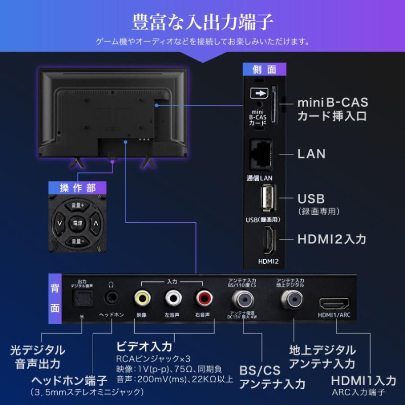 テレビ 24型 マクスゼン MAXZEN 24インチ Wチューナー 裏録画 外付け