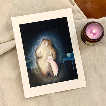 【印刷畫 Art print】Little Bear & Pig - 燭光 Have Faith