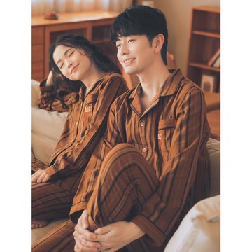 情侶睡衣新款棉紗女款高級感春秋純棉雙層紗布男士長袖家居服套裝