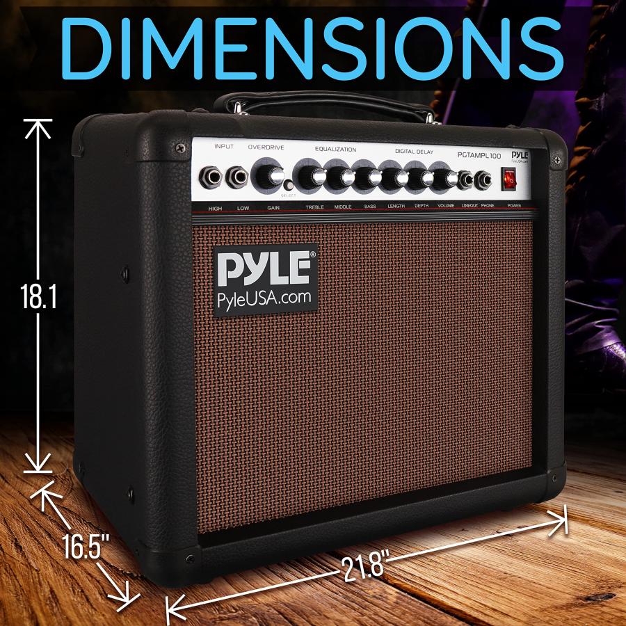 PyleUsa Portable Electric Guitar Amplifier, 30 Watt Power, Inch High-Definition Speaker, Bass, Dual Inputs, Overdrive, Digital Delay, Amp Control Vo