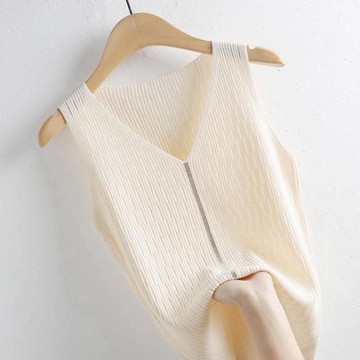 吊帶背心女裝寬松內搭打底衫春夏季時尚燙鉆純色v領無袖薄款上衣