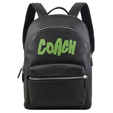 COACH CBN33 CHARTER 荔枝皮革雙層雙拉鍊後背包.黑