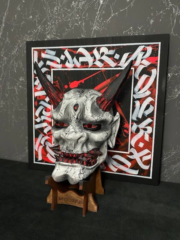 黑白鬼面可佩戴牆面裝飾鬼面歌舞伎面具