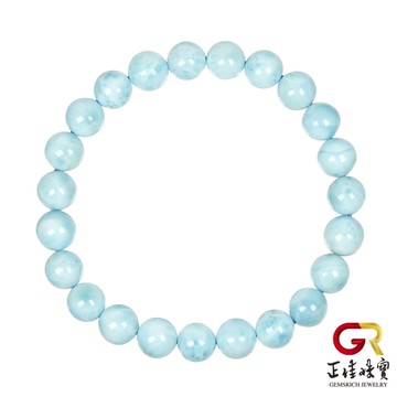 【正佳珠寶】海紋石 拉利瑪 頂級冰海藍 8-8.4mm 海紋石手珠｜日本彈力繩