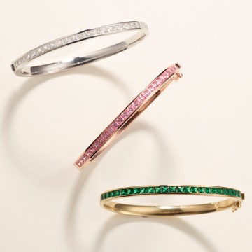 semijuwelry 女性18K鍍金彩色方晶鋯石手鐲 黃K金  金色 + 祖母綠  17.5cm