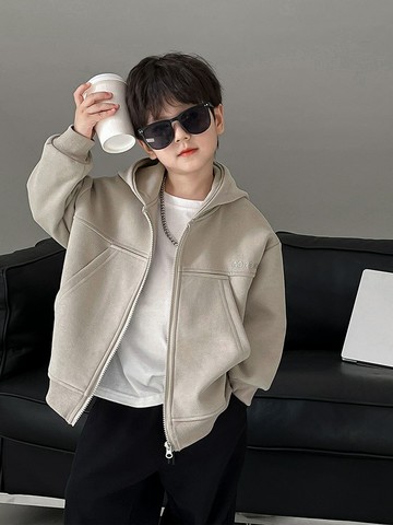 男童加絨外套秋冬款2024新款兒童冬季帽衫運動休閑拉鏈衛衣春秋裝