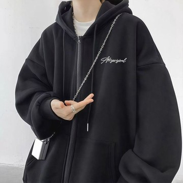 美式復古休閒連帽衛衣男秋冬寬鬆oversize時尚休閒風開衫拉鍊外套運動外套 大碼外套 寬鬆外套