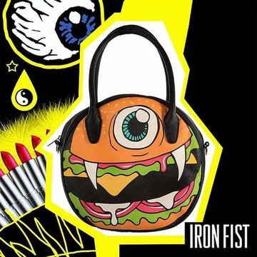 【摩達客】美國Iron Fist鐵拳搖滾圓餅造型漢堡包斜背包單肩包側背包