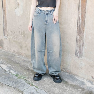 復古水洗設計彎刀牛仔褲 S/M/L/XL