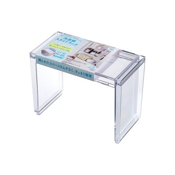 日本製 INOMATA 可伸縮 透明ㄇ字型收納架 架高層板-可疊放-洗臉台收納架-公仔.扭蛋展示架-正版