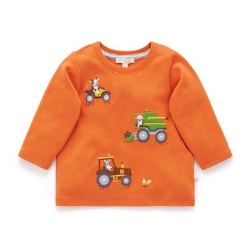 澳洲Purebaby有機棉男童裝長袖上衣12M~5T 橘紅農場