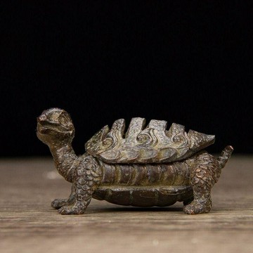 古玩銅合金烏龜香爐擺件色瑞獸熏香爐鍍銅爐茶藝茶寵小香薰爐