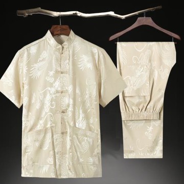 中國風夏季短袖唐裝男爸爸裝長袖中老年男士寬松大碼夏季男裝套裝