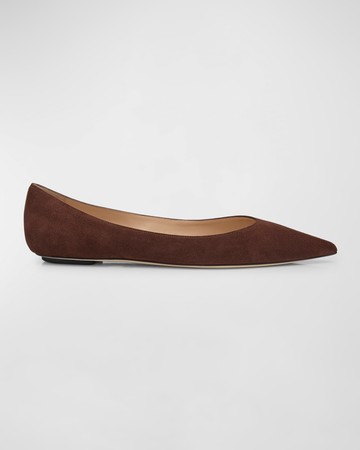 Emilia Suede Point-Toe Ballerina Flats