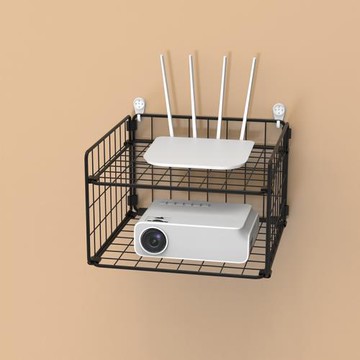 雙層大空間鐵藝墻上壁掛投影儀置物架多功能路由器投影機收納支架