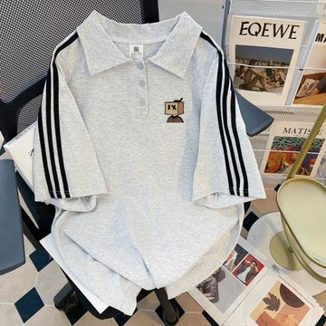 港風短袖polo衫男夏季ins潮牌青少年寬松休閑翻領五分袖體恤上衣