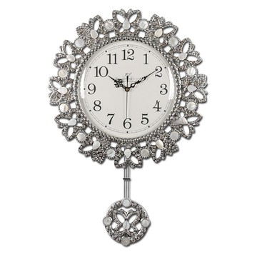 TQJ大號歐式鐵藝貝殼壁掛鐘客廳帶鐘擺石英鐘表臥室靜音裝飾掛表
